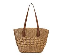 Générique Sac en paille pour femme,Sac de Plage en Paille,Sacs à Main tissé à la Main décontracté de Grande capacité,avec Longue Bandoulière,Pour les voyages, les vacances, les loisirs (Kaki)