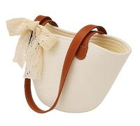 Générique Sac en Paille Tissé avec Dentelle Décorative, Look K-pop, Taille MOYENNE, Style Décontracté, Idéal Pour Shopping et Effets Personnels, Type Shopper, Tote Bag, Cabas. (Blanc cassé)