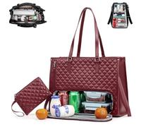 Générique Sac Fourre-tout 2 En 1 Avec Compartiments, Sac À Main For Ordinateur Portable De 15,6 Pouces Fonctionnant Avec Un Compartiment À Déjeuner Isolé, Sac À Main Matelassé(Wine Red)