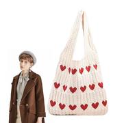 Générique Sac Fourre-Tout Crochet - Polyester 60x37cm | Sac Plage Été, Sa-c Cabas Boho | Sàc Épaule Élégant Tricot Forme Cœur Pour Filles Et Femmes