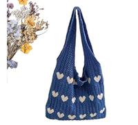 Générique Sac Fourre-Tout En Crochet - Esthétique Bohème À Motif Cœur Tricoté Pliable - Sac De Plage En Crochet Pliable | Pour Les Vacances École Des Voyages Du Shopping De La Gym Et Des Rencontres