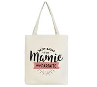 Générique Sac Fourre-Tout en Toile, Petit Bazar d'une Mamie Très Parfaite, 35 cm x 40 cm, Coutures Renforcées, Blanc cassé