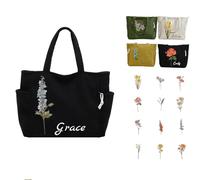 Générique Sac Fourre-Tout Personnalisé en Velours Côtelé pour Femmes, avec Fleurs de Naissance, Grande Capacité, Sac à Bandoulière Personnalisé avec Nom, pour L'université, Le shopping, Le travail