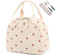 Générique Sac Isotherme Repas Femme, Sac à lunch en velours côtelé, Sac à lunch avec doublure imperméable, Idéal pour la maison, le travail, l'école et les pique-niques (Beige)
