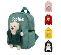Générique Sac Personnalisable Enfant, Brodé Sac a Dos Bebe, Sac a Dos Enfant Maternelle Avec Poupée Ours Amovible Sacs à Dos Pour Enfant Fille Et Garcon Sac Bebe Creche Pour L'école Maternelle (Vert)