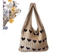 Générique Sac Plage Crochet | De Style Bohème avec un Cœur Esthétique, Tricoté et Pliable,Sac Fourre-Tout Tricoté | pour vos Rendez-vous, Voyages, Vacances et Trajets quotidiens