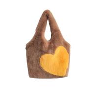 Générique Sac Tot En Peluche Sacs fourre-tout for femmes, sac à bandoulière décontracté, coutures d'amour, main en peluche for dames, messager(Coffee)