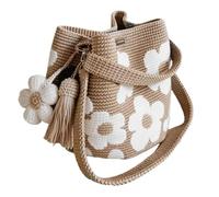Générique Sac Tote Crochet Fait Main, Sac Tissé Boho à Motifs Floraux Blancs avec Gland Décoratif, Sac de Plage pour Shopping, Pique-Nique, Festival, Cadeau pour Elle (White)