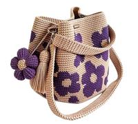 Générique Sac Tote Crochet Fait Main, Sac Tissé Boho à Motifs Floraux Blancs avec Gland Décoratif, Sac de Plage pour Shopping, Pique-Nique, Festival, Cadeau pour Elle (Purple)