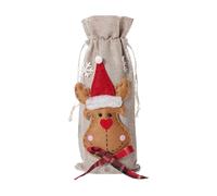Générique Sacs de Protection de vin - 30 x 14 x 0,5 cm, Housse de Bouteille de en Toile de Jute de Noel | Sacs de Bouteille de viin à Cordon avec Père Noel Bonhomme de Neige Elk pour Noël