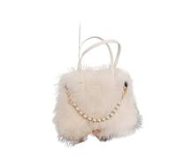 Générique Sacs En Peluche Pour Femmes Sac bandoulière en fausse fourrure d'hiver for femme, sac à bandoulière orné d'une chaîne en perles, sac à main for femme avec poignée supérieure(White)