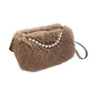 Générique Sacs En Peluche Pour Femmes Sacs bandoulière d'hiver duveteux for femmes, ornés d'une chaîne en perles, sacs à main et pochettes.(Coffee)