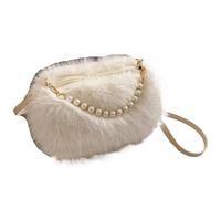 Générique Sacs En Peluche Pour Femmes Sacs bandoulière d'hiver duveteux for femmes, ornés d'une chaîne en perles, sacs à main et pochettes.(White)