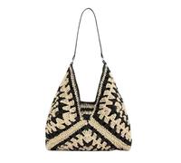 Générique sacs tissés pour femme Grand sac fourre-tout en paille tissée à la main for femme, idéal for les vacances d'été ou festivals(Beige Black)