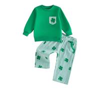Générique Saint Patrick Ensemble Bébé Garçon et Fille, Ensemble de Vêtement Enfant Bébé Unisexe de 2 Pièces Shamrock Manches Longues Motif Trèfle Sweatshirt + Pantalon Taille Elastique (0-3 ans)