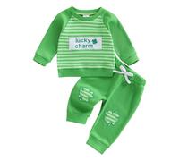 Générique Saint Patrick Ensemble Bébé Garçon Fille, Ensemble de Vêtement Enfant Bébé Unisexe de 2 Pièces Shamrock Manches Longues Motif Trèfle Sweat-Shirt + Pantalon Taille Elastique (0-3 ans)