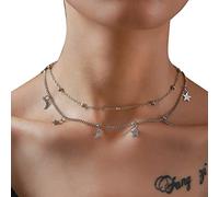 Générique Saint Valentin Bohême or étoile lune trois couches collier étoile tour de cou or tour de cou pendentif couches ensemble chaîne multicouche (Gold, One Size)