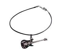 Générique Saint Valentin Collier guitare pour hommes femmes collier en acier inoxydable en argent or/noir ton bleu cadeau pour mélomane (Black, One Size)