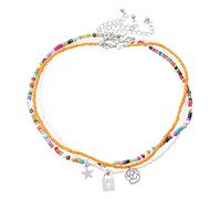 Générique Saint Valentin Dernière conception à la main collier de femmes bijoux ethnique multicouche coloré collier perles rocaille personnalisé fleur étoile ensemble mode perlé (Orange, One Size)
