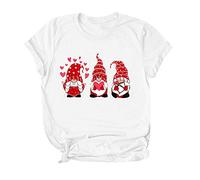 Générique Saint Valentin Femmes Chemises Amour Coeur Chemise T-Shirt Hauts Gnomes Mignon Coeurs Rouges GNOME Nain de Saint-Valentin Couple Gnomes CœUrs Doux Tshirt Humour Cadeau Cheri pour Amoureux