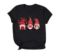 Générique Saint Valentin Femmes Chemises Amour Coeur Chemise T-Shirt Hauts Gnomes Mignon Coeurs Rouges GNOME Nain de Saint-Valentin Couple Gnomes CœUrs Doux Tshirt Humour Cadeau Cheri pour Amoureux