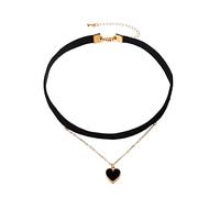 Générique Saint Valentin Japon et sud accessoires de cou personnalisés beau collier en tissu de flanelle sens féminin Double amour pendentif tour cou chaîne clavicule (Black, One Size)