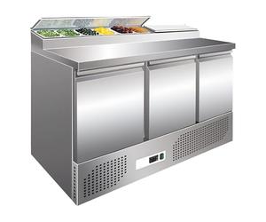 Générique Saladette Réfrigérée 3 Portes GN 1/1 - Top à Ingrédients GN 1/6 - 392L - Température -2°C à +8°C - Acier Inox - Idéale pour Pizzerias, Sandwichs et Restaurants Rapides