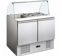 Générique Saladette Réfrigérée avec Vitre Bombée 2 Portes GN 1/1 - 240L - Plan Polyéthylène
