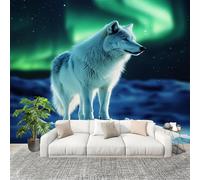 Générique Salon Chambre Murale Photo Animal Loup Arctique Papier Peint Intissé Résistant à l’humidité Murale Vert Pour Décoration Murale Moderne Poster Tableaux Photo Muraux 250x175 cm