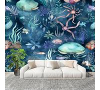 Générique Salon Chambre Murale Photo Aquarelle OcéAn Motifs De CréAtures Papier Peint Intissé Résistant à l’humidité Bleu Foncé Pour Décoration Murale Moderne Poster Tableaux Photo Muraux 300x210cm