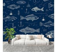 Générique Salon Chambre Murale Photo OcéAn Animaux ThèMe Des Poissons Papier Peint Intissé Résistant à l’humidité Bleu Foncé Pour Décoration Murale Moderne Poster Tableaux Photo Muraux 250x175 cm