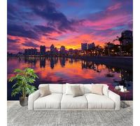 Générique Salon Chambre Murale Photo RéFlexion Du CréPuscule De La Ville Papier Peint Intissé Résistant à l’humidité Bleu Foncé Pour Décoration Murale Moderne Poster Tableaux Photo Muraux 200x140cm