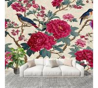 Générique Salon Chambre Murale Photo Style EuropéEn Plantes Fleurs Oiseaux Papier Peint Intissé Résistant à l’humidité Beige Pour Décoration Murale Moderne Poster Tableaux Photo Muraux 300x210cm