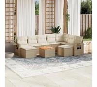 Générique Salon de Jardin 10 Pieces Beige resine tressee | Modulaire, table pliante avec gaz, dessus acacia, housses amovibles, pour patio