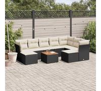 Générique Salon De Jardin 10 Pieces Noir Resine Tresse avec Coussins | Rangement Sous Siege, Sac Impermeable Inclus, Table En Bois D'Acacia, Pouf Polyvalent, Design Modulaire