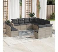 Générique Salon de Jardin 11 pcs avec Coussins Gris Clair résine tressée,Meubles,Mobilier de Jardin,Salons de Jardin,Gris,83.8 KG,3219122