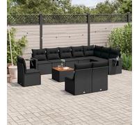 Générique Salon De Jardin 11 Pieces avec Coussins Noir Resine Tissee | Table Pliable Avec Ressort A Gaz, Dessus En Bois D'Acacia, Housse Amovible Et Lavable, Conception Modulaire