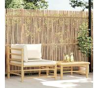 Générique Salon de Jardin 2 pcs avec Coussins Blanc crème Bambou,Meubles, Mobilier de Jardin, Sièges de Jardin, Éléments pour canapés modulables de Jardin, Blanc (Poids 15KG)