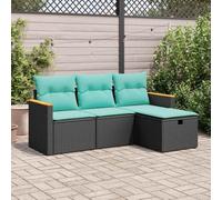 Générique Salon de Jardin 4 pcs avec Coussins Noir résine tressée,Meubles,Mobilier de Jardin,Salons de Jardin,Noir,34.2 KG,3325893