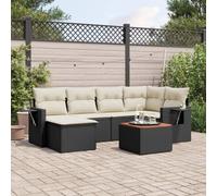 Générique Salon De Jardin 7 Pieces Noir Resine Tressee avec Coussins | Modulaire, Table Pliable Avec Ressort A Gaz, Dessus En Bois D'acacia, Housse Amovible