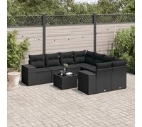 Générique Salon de Jardin 9 pcs avec Coussins Noir résine tressée,Meubles,Mobilier de Jardin,Sièges de Jardin,Éléments pour canapés modulables de Jardin,Noir,75.5 KG,3222354