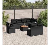 Générique Salon de Jardin 9 pcs avec Coussins Noir résine tressée,Meubles,Mobilier de Jardin,Sièges de Jardin,Éléments pour canapés modulables de Jardin,Noir,71.5 KG,3224599