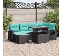 Générique Salon de Jardin avec Coussins 7 pcs Noir résine tressée Acacia,Meubles,Mobilier de Jardin,Salons de Jardin,Noir,68.8 KG,3326508