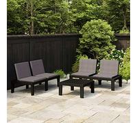 Générique Salon De Jardin Plastique Gris 3 Pieces avec Coussins | Table Robuste, Dossier Confortable, Facile A Nettoyer, Pour Exterieur