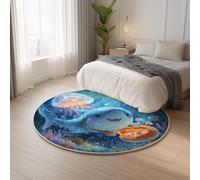 Générique Salon Déco Chambre Garçon Enfant Bleu Tapis Round Rêveur Méduse Requin pour Chambre Fille 80 cm