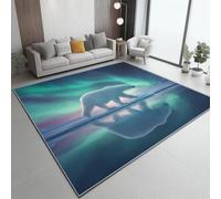 Générique Salon Moelleux Tapis Abstrait Aurore Boréale Animaux Ours Polaire, Ne Perd Pas Ses Poils Antidérapant Tapis Salle A Manger - pour Interieur Le Salon Porche Patio 140 x 200 cm Bleu-Vert