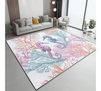Générique Salon Moelleux Tapis Abstrait Hippocampe Corail, Ne Perd Pas Ses Poils Antidérapant Tapis Salle A Manger - pour Interieur Le Salon Porche Patio 40 x 60 cm Blanc