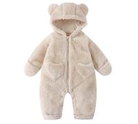 Générique Salopette Bébé Romper Flanelle Playsuit Hiver Zippée avec Oreilles d'ours Pyjama Rompers Salopette One-Piece avec Pieds Et Ouverture Pratique Barboteuse à Capuche en Forme d'animal