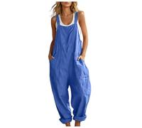 Générique Salopette Décontractée Sans Manches Pour Femme Avec Poches Coupe Ample Combinaison Élégante Courte Pour Femme (Blue #2, XXL)
