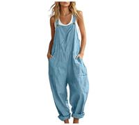 Générique Salopette Décontractée Sans Manches Pour Femme Avec Poches Coupe Ample Combinaison Élégante Courte Pour Femme (Sky Blue #2, M)